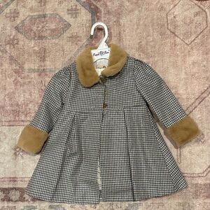 Chic Houndstooth Kids Coat with Faux Fur Accents & Dress